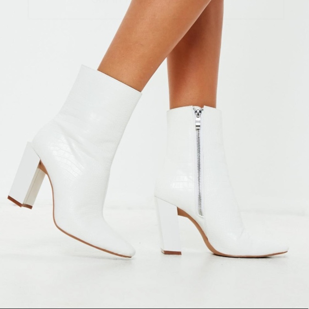 White feature croc heel ankle boots!!!
